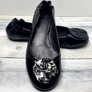 Tory Burch Reva Black Patent Leather Ballet Flats